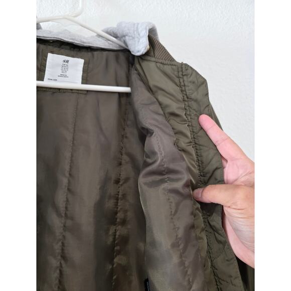 H&M Girls 10 Olive Puff Coat | Detachable Hoodie | Unicorn Gold Trim Hardware - Picture 6 of 9